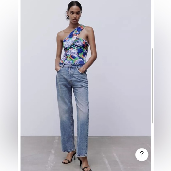 Zara Floral Asymmetrical Bodysuit Size Small NWT - Picture 6 of 16